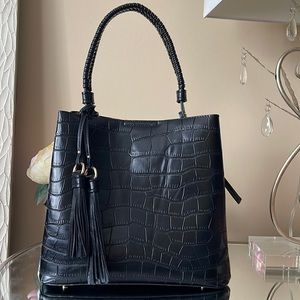 Jen & Co Crocodile Contrast Black Hobo Bag